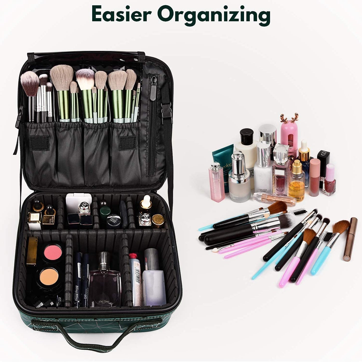 Cosmetic Storage Case with Adjustable Compartment (Geometric Stripe)