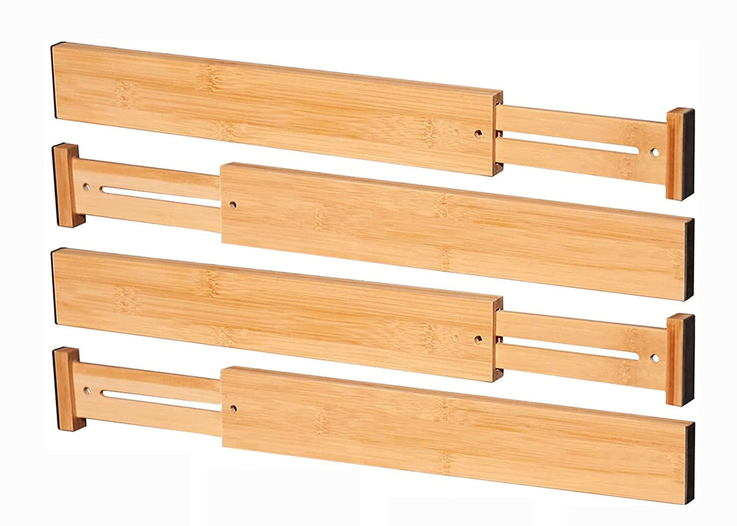 Adjustable Dividers Bamboo Expandable Drawer (Set of 4, 16.5 '' to 21.7")