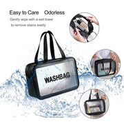 Clear Toiletry Bag, Wash Make Up Bag PVC Waterproof Zippered Cosmetic Bag (Black Large)