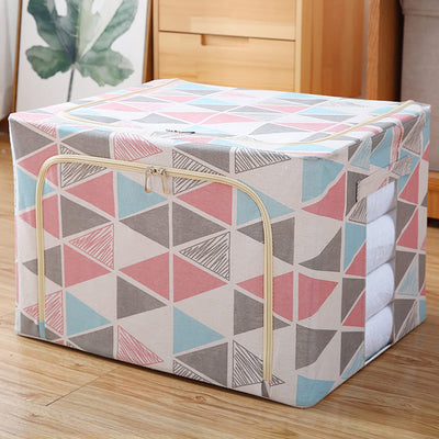 Clothing Storage Box with Steel Frame Support - Grey Triangle Printed