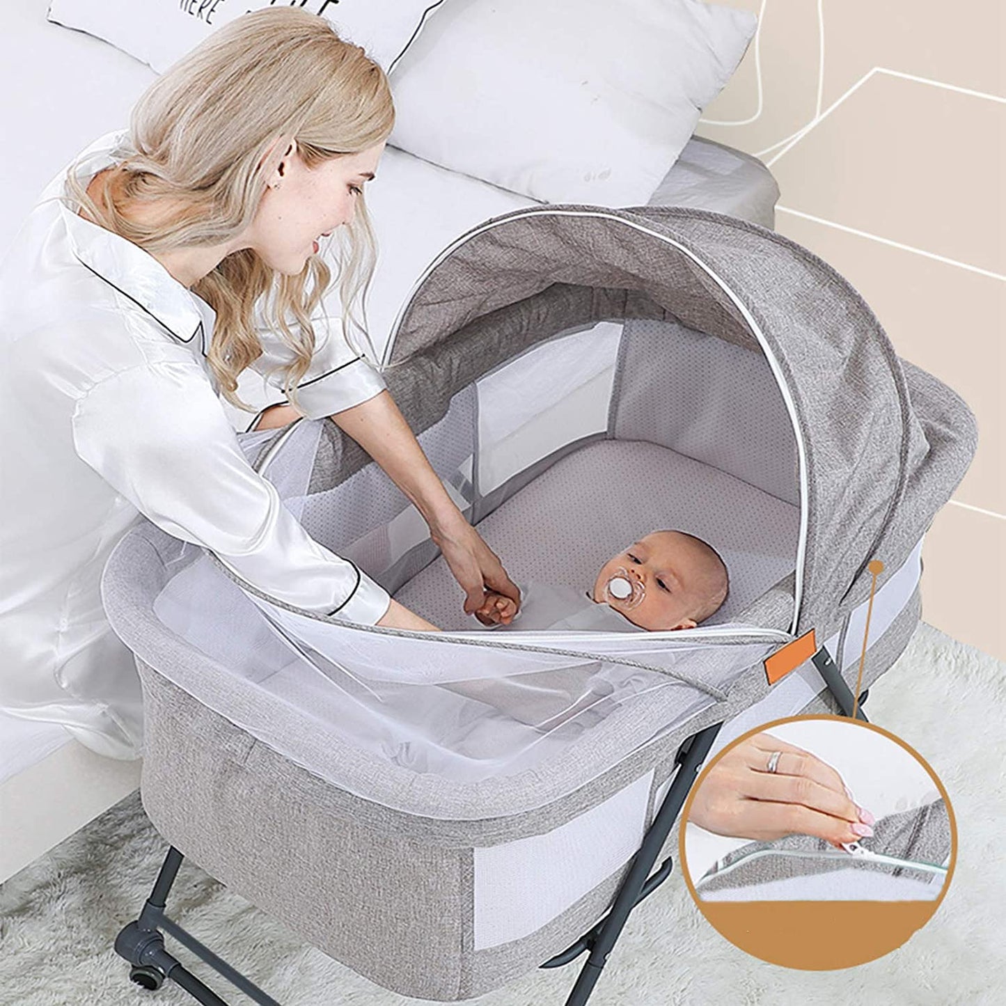 Cradle Crib Baby Rack, Foldable, Comes with Casters - Grey