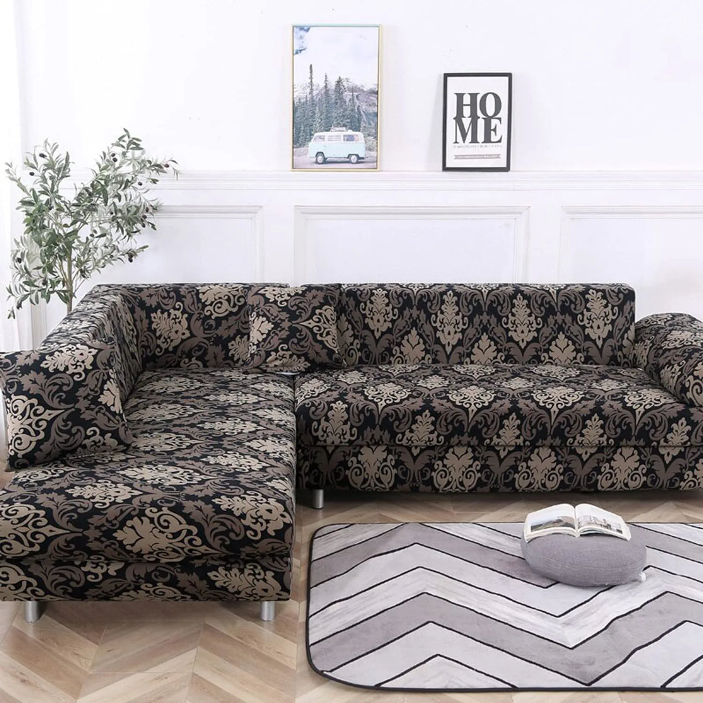 Universal Sofa Cover (Black/Brown Motif)