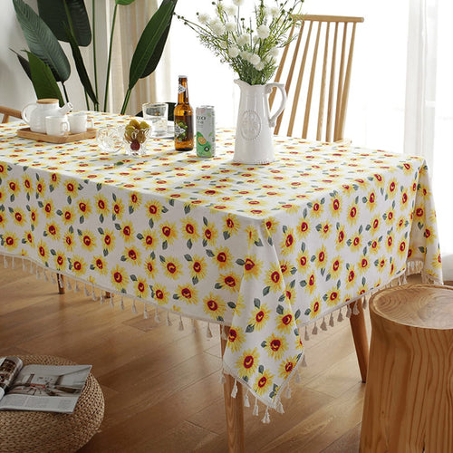 Rectangle Tablecloth Cotton Linen Table Cloth Dust-Proof Table Cover-Sunflower