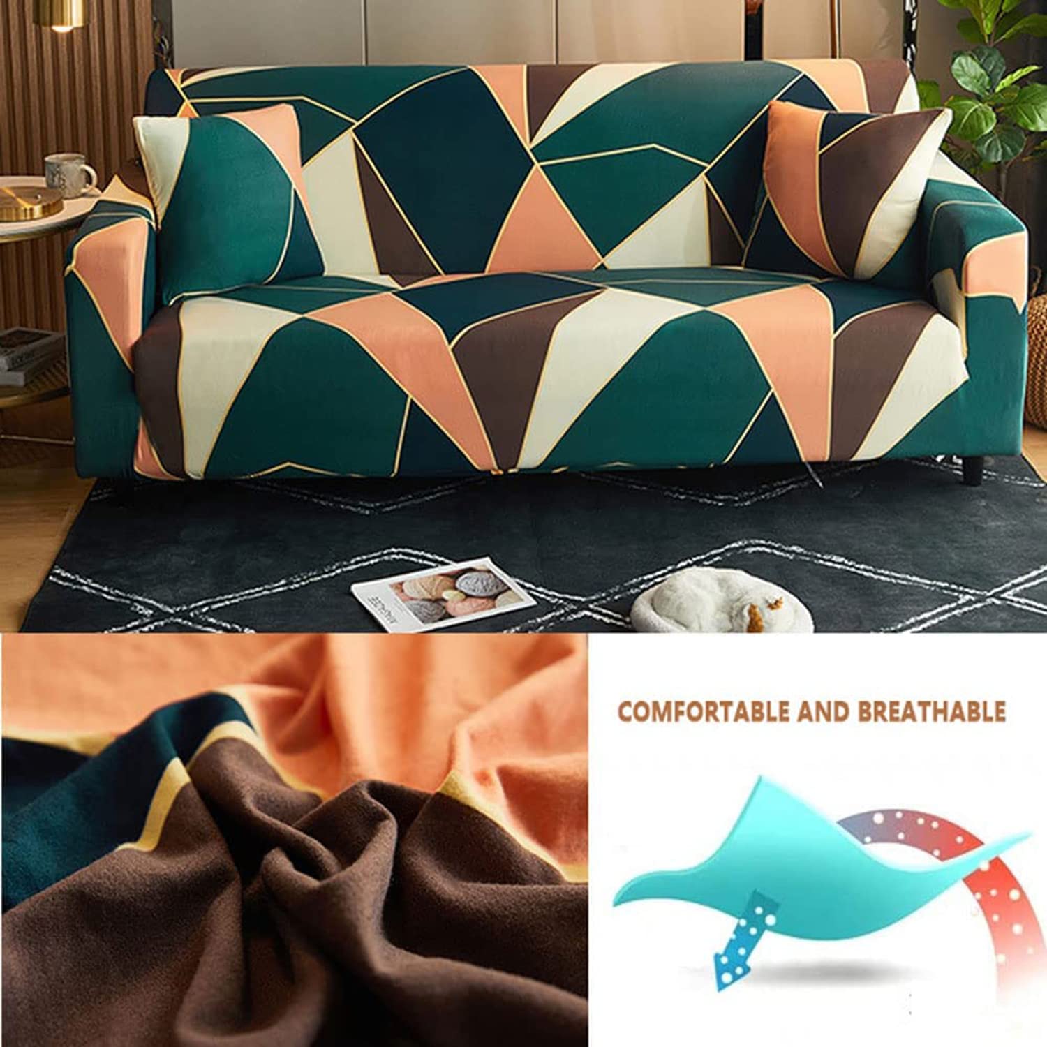 Universal Elastic Sofa Cover(Green Peach Prism)