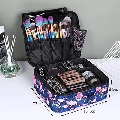 Cosmetic Storage Case with Adjustable Compartment (Grey Flamingo)
