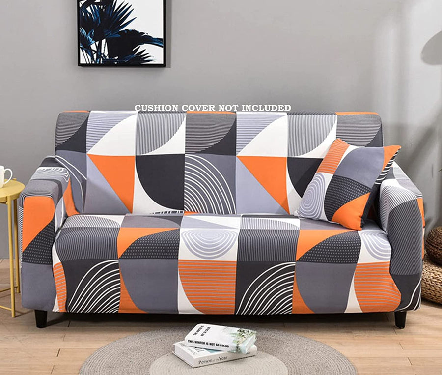 Universal Elastic Sofa Cover(Grey/Orange Abstract)