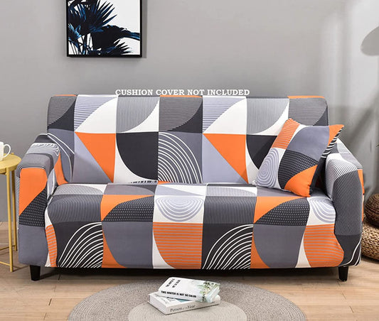 Universal Elastic Sofa Cover(Grey/Orange Abstract)