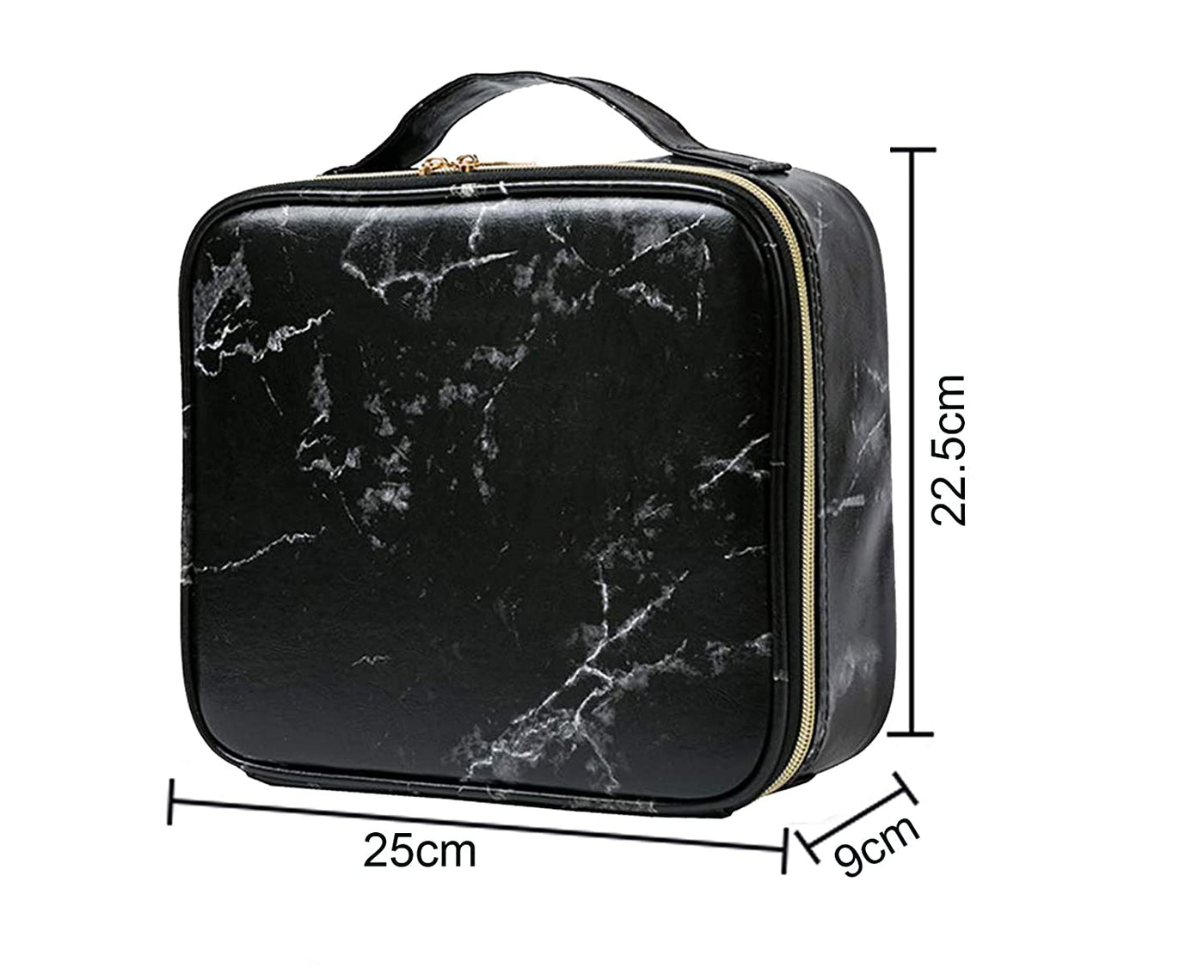 Makeup Cosmetic Storage Case with Adjustable Compartment (Black Marble)