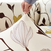 Polyester Spandex Sofa Slipcover-Cream Brown Leaf
