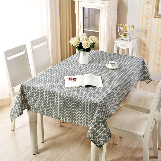 Rectangle Tablecloth Cotton Linen Table Cloth Dust-Proof Table Cover-Grey Pattern