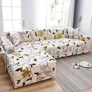 Polyester Spandex Sofa Slipcover-Cream Brown Leaf