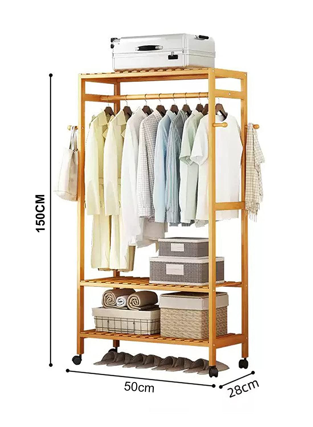 Bamboo Garment Rack with Tier-50CM