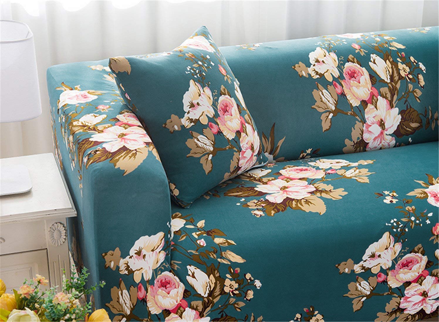 Printed Sofa Cover - Teal Blue Flower