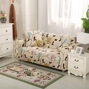 Polyester Spandex Sofa Slipcover-Cream Brown Leaf
