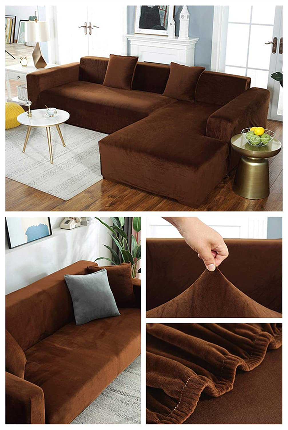 Velvet Sofa Slipcover - Brown