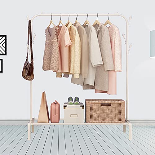 Metal Garment Rack with Top Rod and Lower Storage Shelf Clothes Rack 6 Hooks(150x117cm)