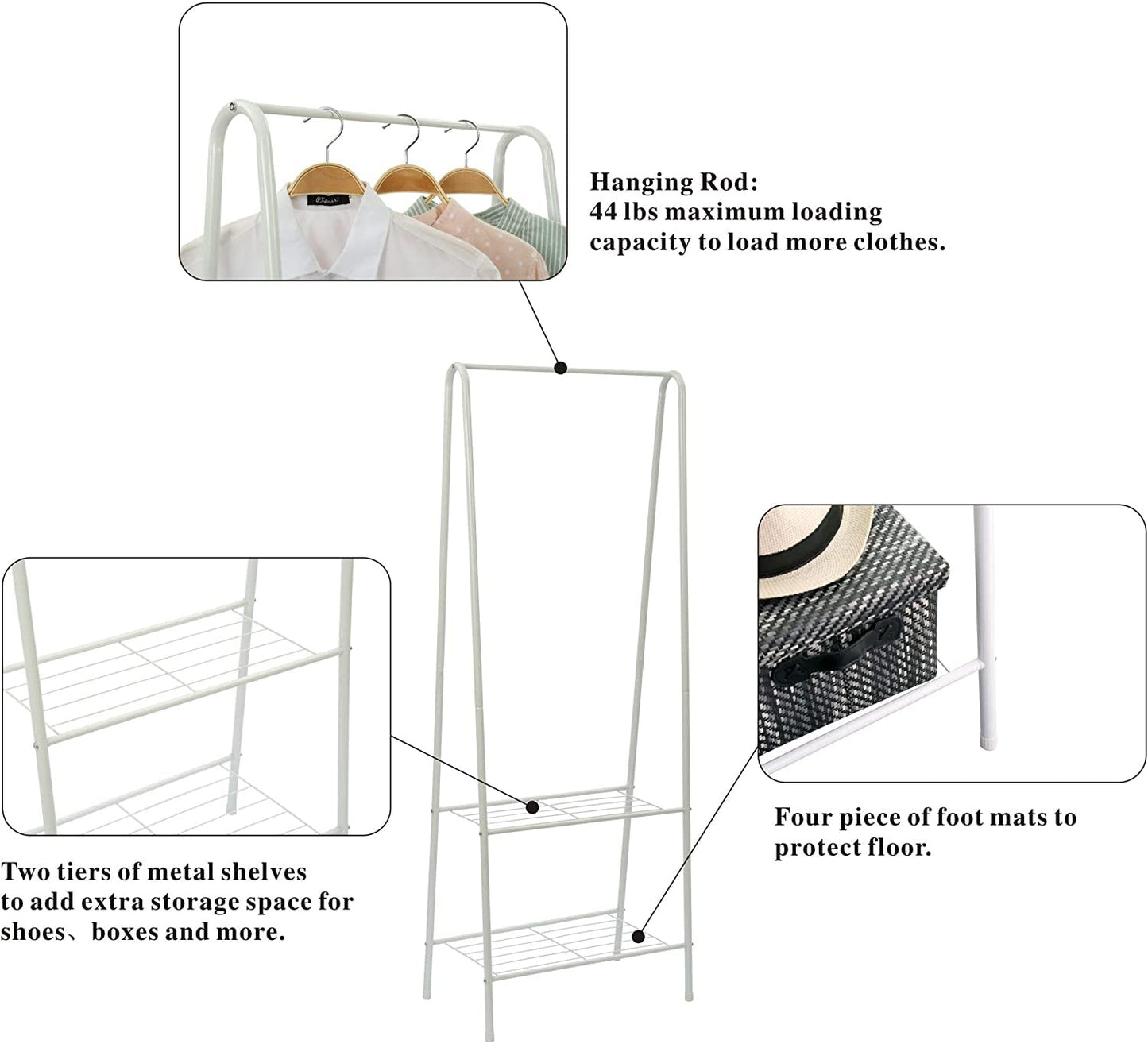 Storage Shelves Wrought Iron Coat Rack Floor Hanger Sleek Minimalist Creative Clothes Rack Bedroom Hanger Rack (White)
