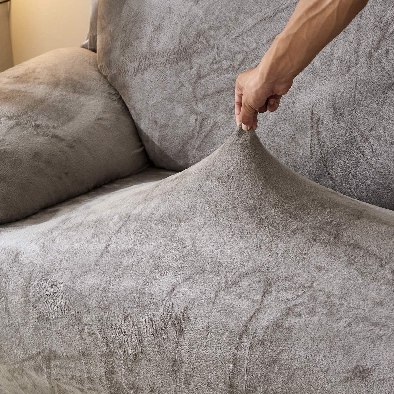 Plush Sofa Slipcover - Light Grey
