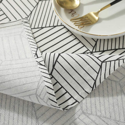 Rectangle Tablecloth Cotton Linen Table Cloth Dust-Proof Table Cover-White Stripe