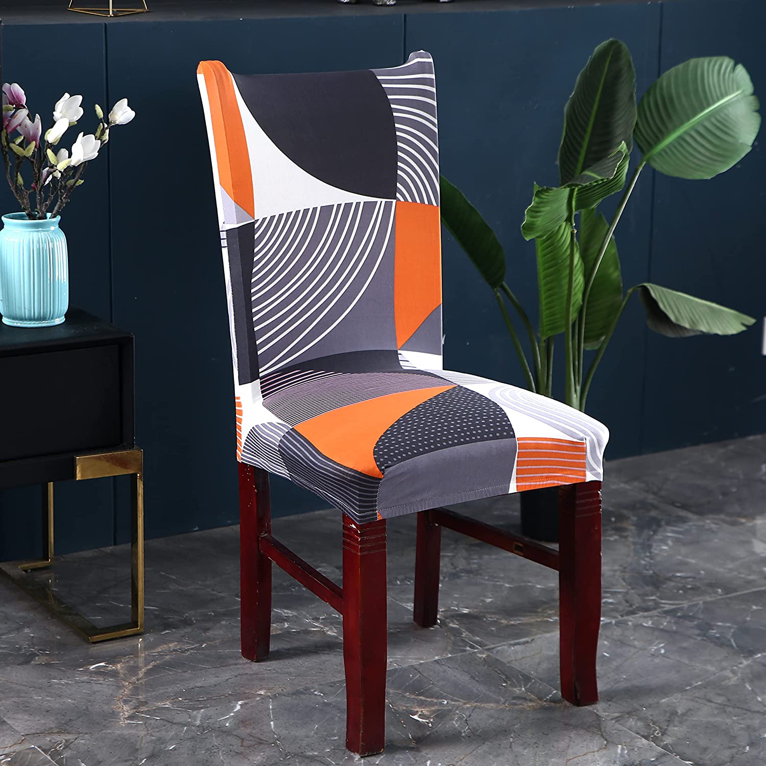 Elastic Chair Cover Stretch (Grey/Orange Abstract)