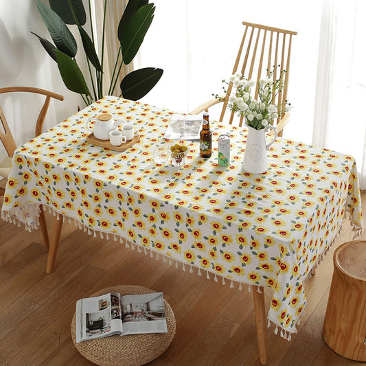 Rectangle Tablecloth Cotton Linen Table Cloth Dust-Proof Table Cover-Sunflower