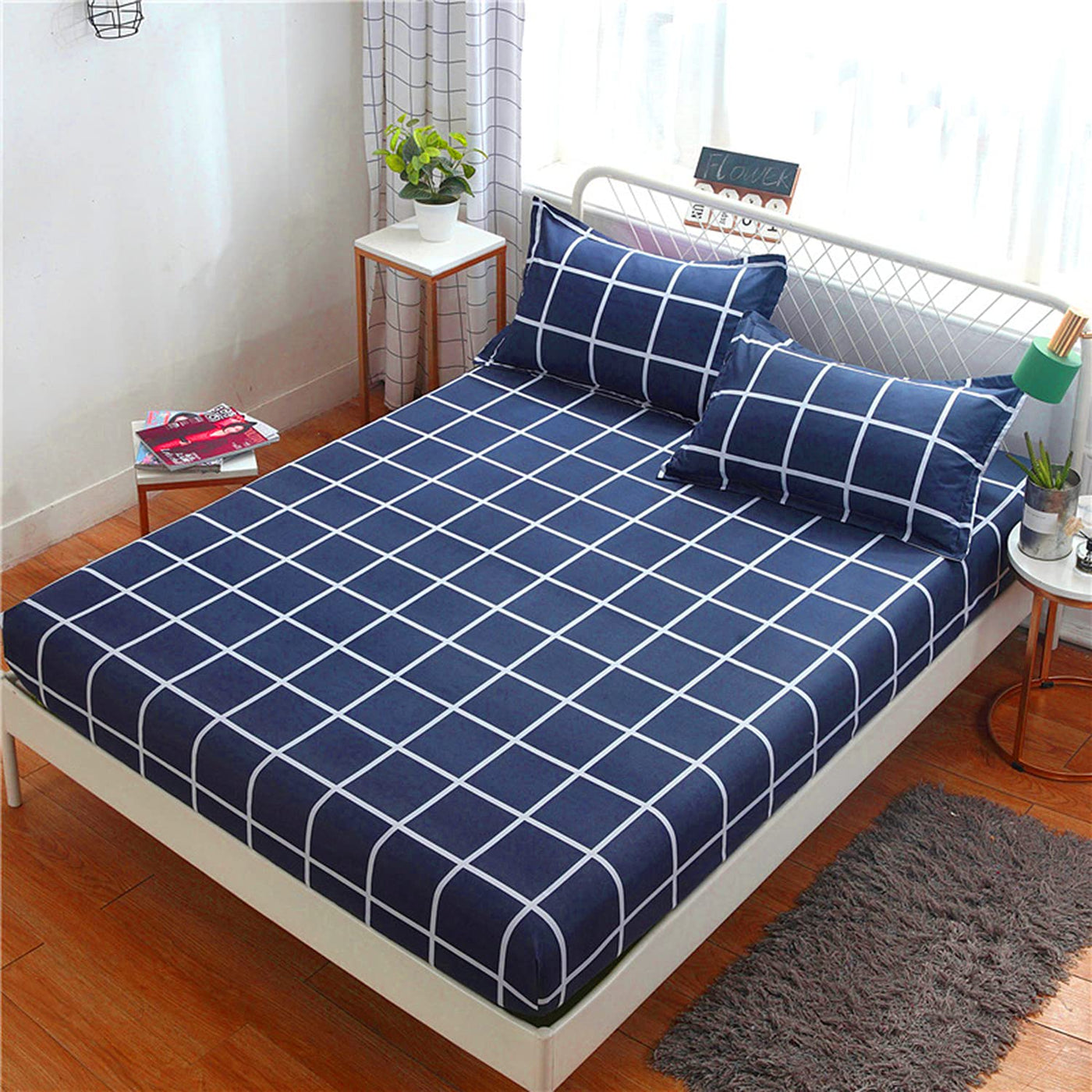 Fitted Bed Sheet - Blue Check