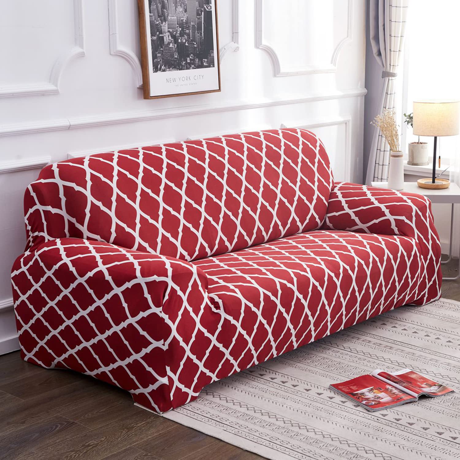 Universal Elastic Sofa Cover (Maroon Diamond)