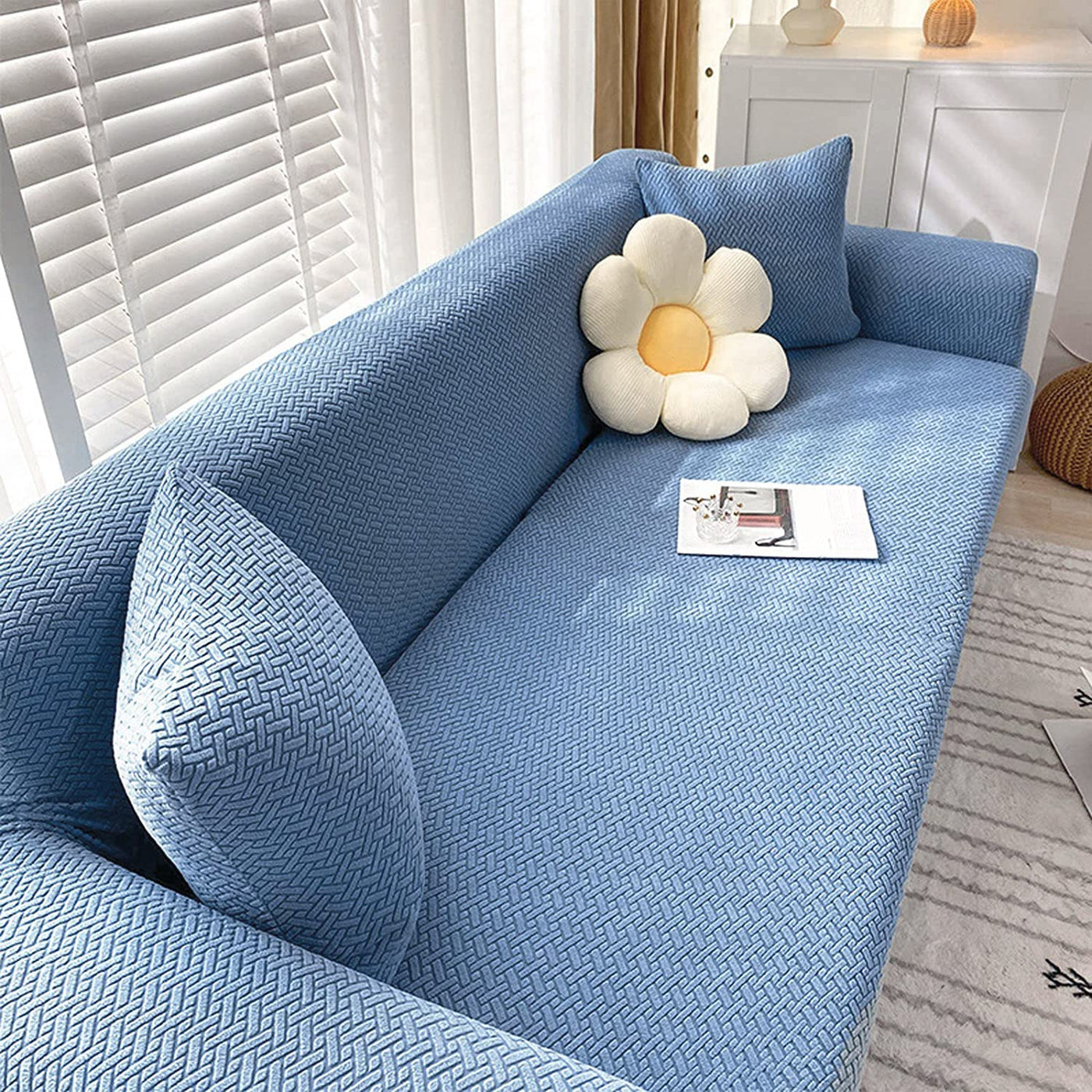 Universal Polar Fleece Fabric Sofa Cover(Sky Blue)