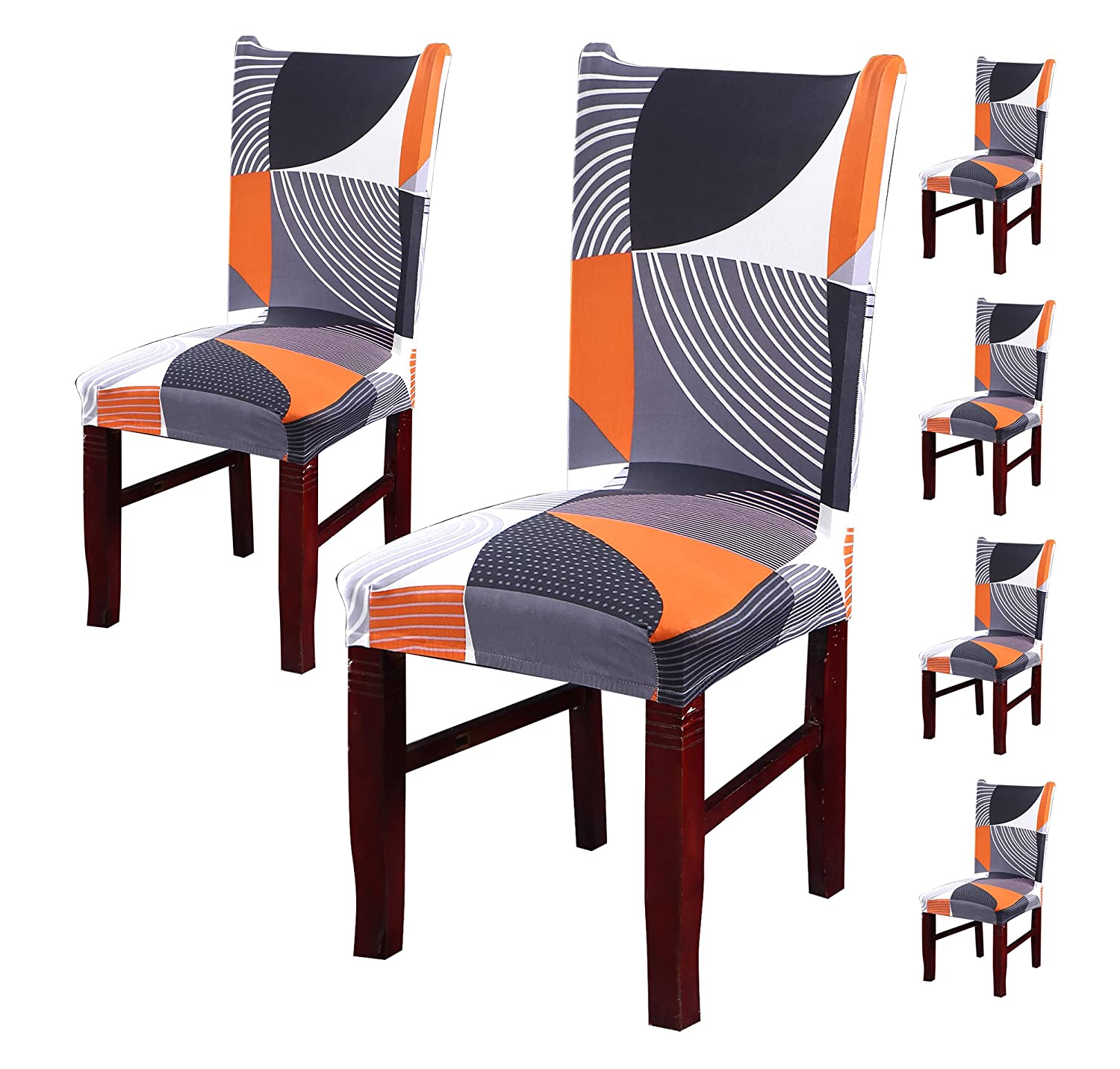 Elastic Chair Cover Stretch (Grey/Orange Abstract)