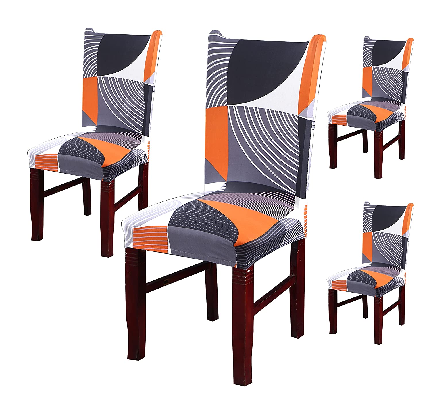 Elastic Chair Cover Stretch (Grey/Orange Abstract)