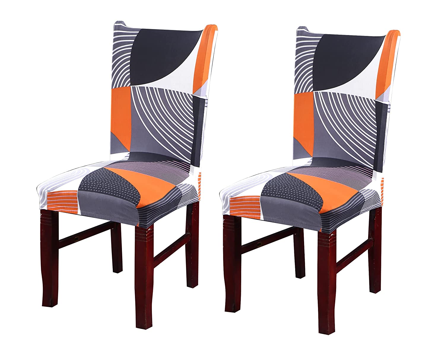 Elastic Chair Cover Stretch (Grey/Orange Abstract)
