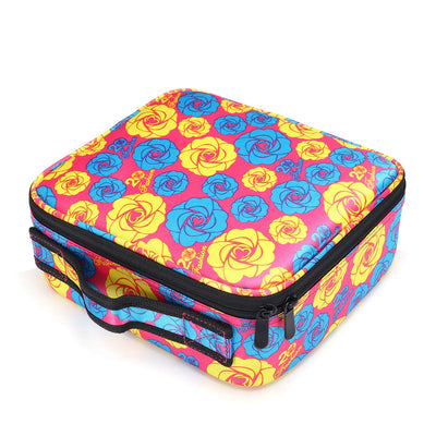 Cosmetic Storage Case with Adjustable Compartment (Pink/Blue/Yellow Flower)