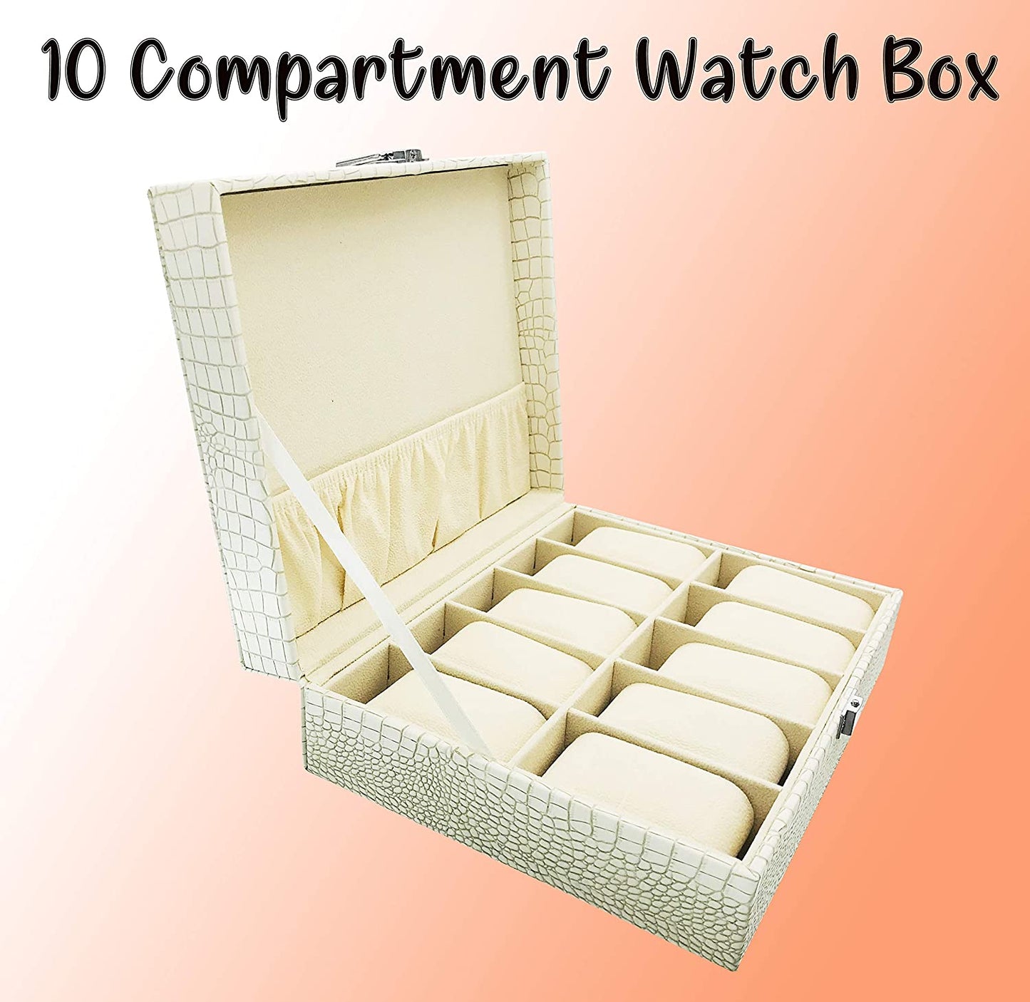 Portable Travel Watch Box 10 Slot for Pu Leather Design Case White