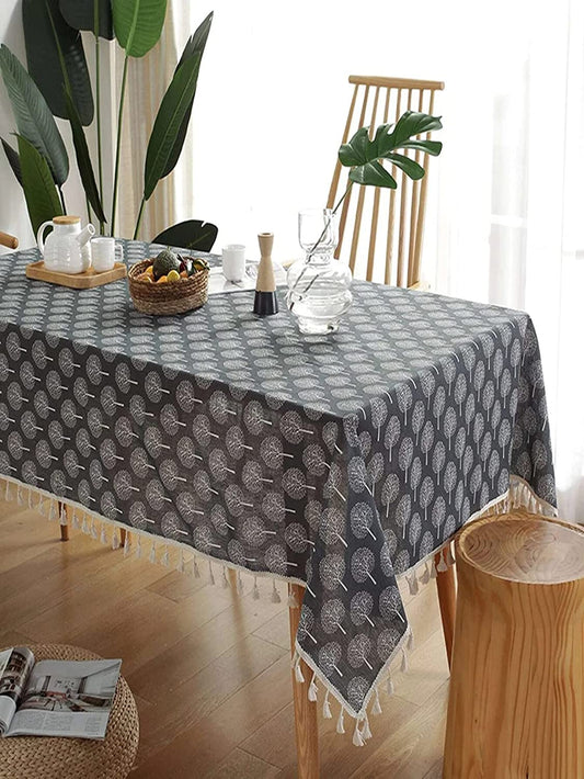 Rectangle Tablecloth Cotton Linen Table Cloth Dust-Proof Table Cover-Dark Grey Trees