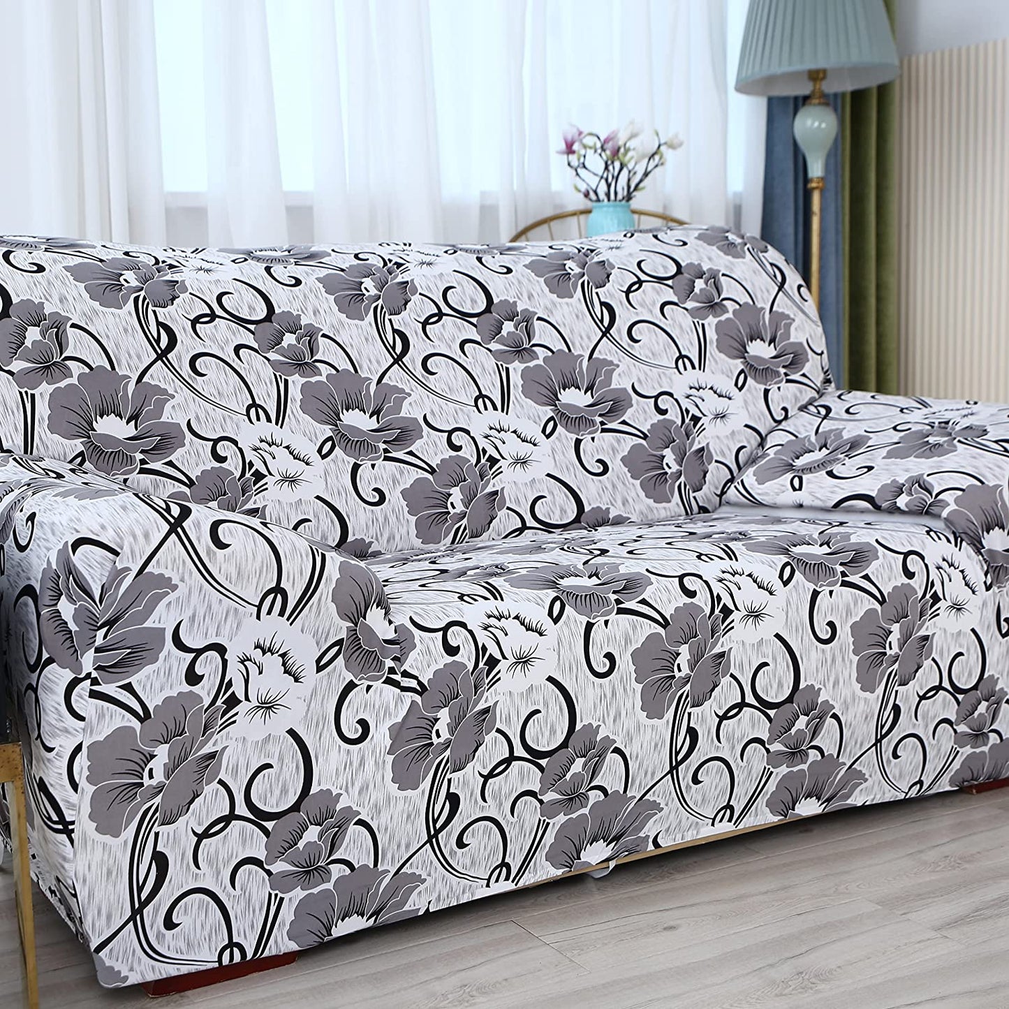 Universal Sofa Slipcover (White Grey Flower)