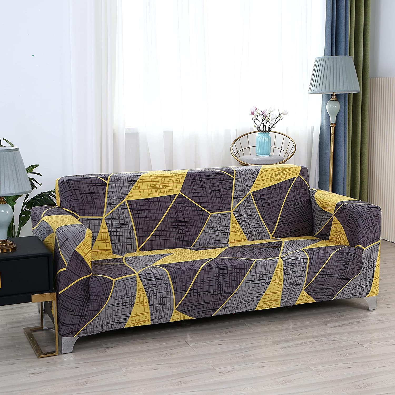 Universal Elastic Sofa Cover (Grey Yellow Prism)
