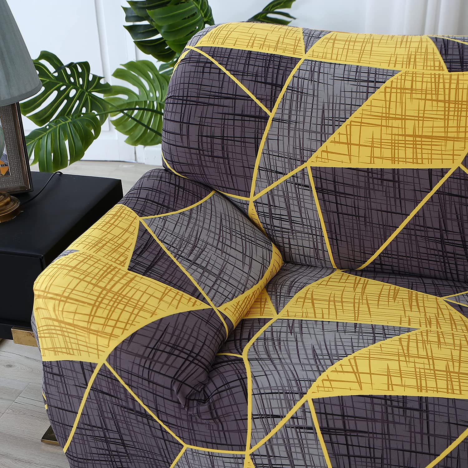 Universal Elastic Sofa Cover (Grey Yellow Prism)