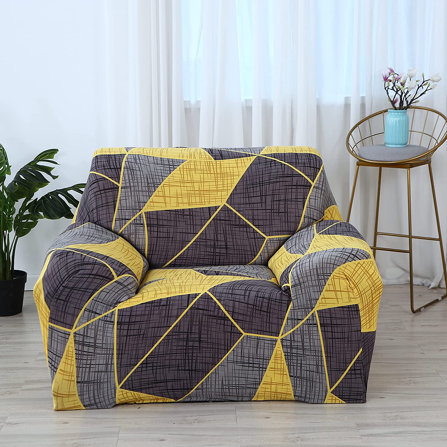 Universal Elastic Sofa Cover (Grey Yellow Prism)