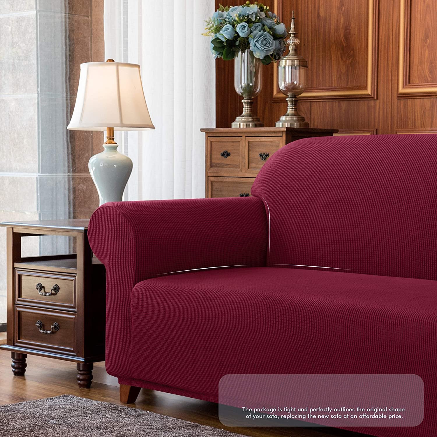 Jacquard Sofa Slipcover - Wine