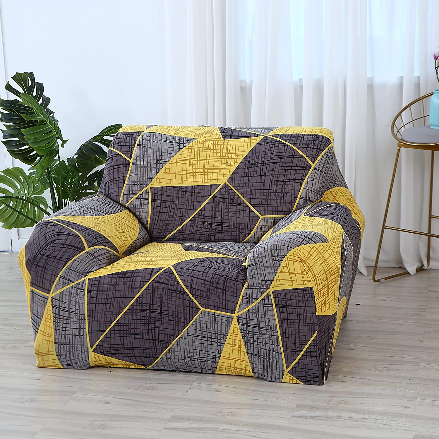 Universal Elastic Sofa Cover (Grey Yellow Prism)