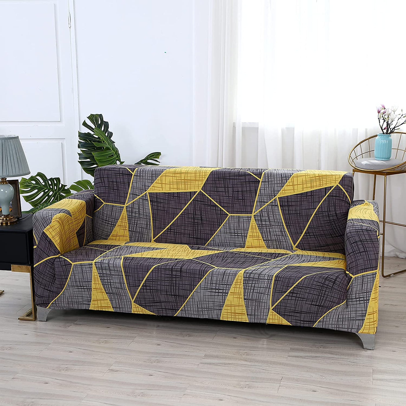 Universal Elastic Sofa Cover (Grey Yellow Prism)