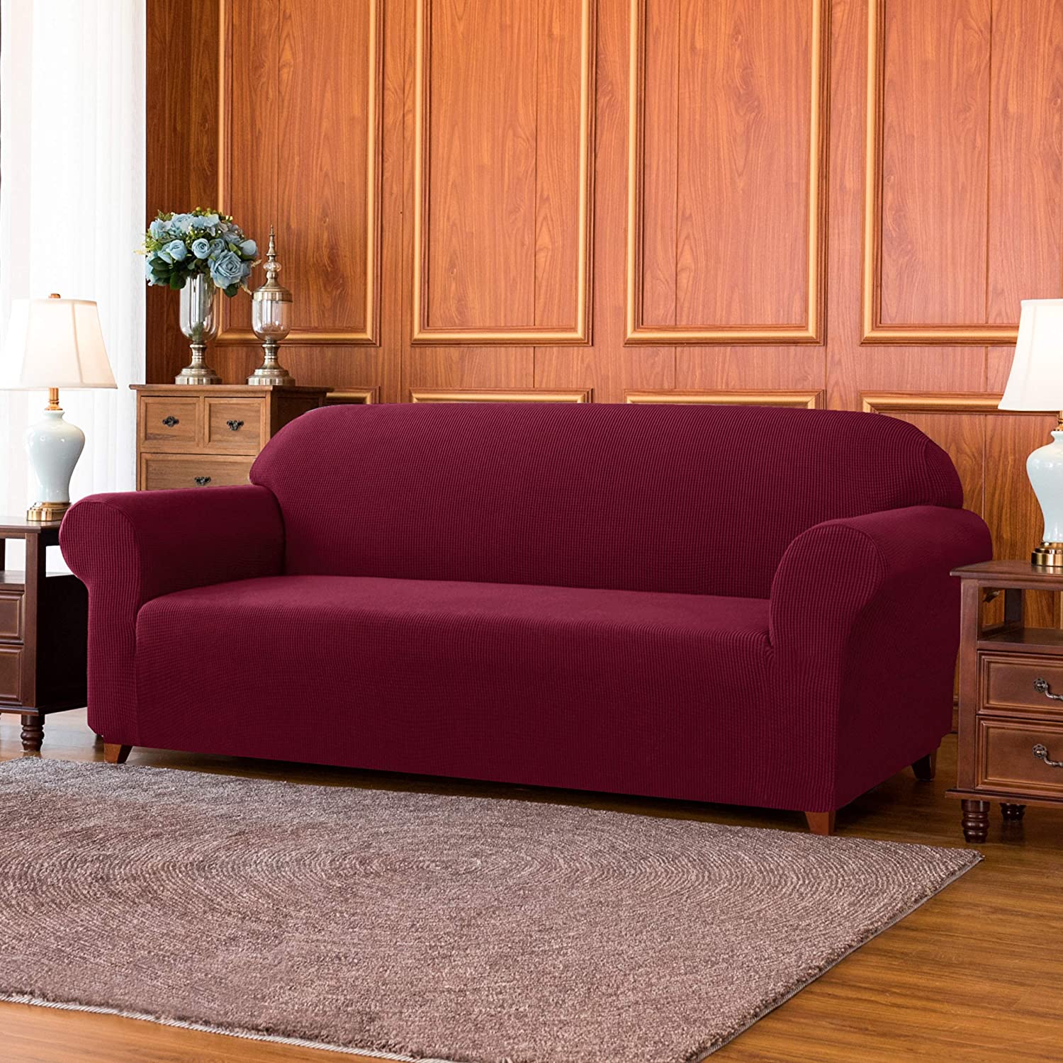 Jacquard Sofa Slipcover - Wine