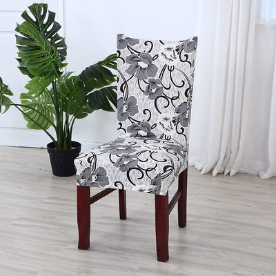 Elastic Chair Cover (White/Grey Flower)