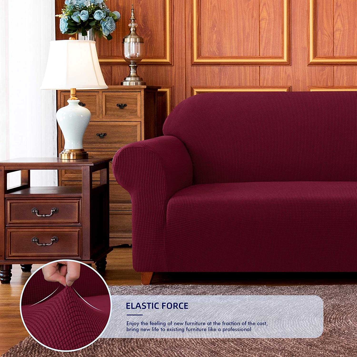 Jacquard Sofa Slipcover - Wine