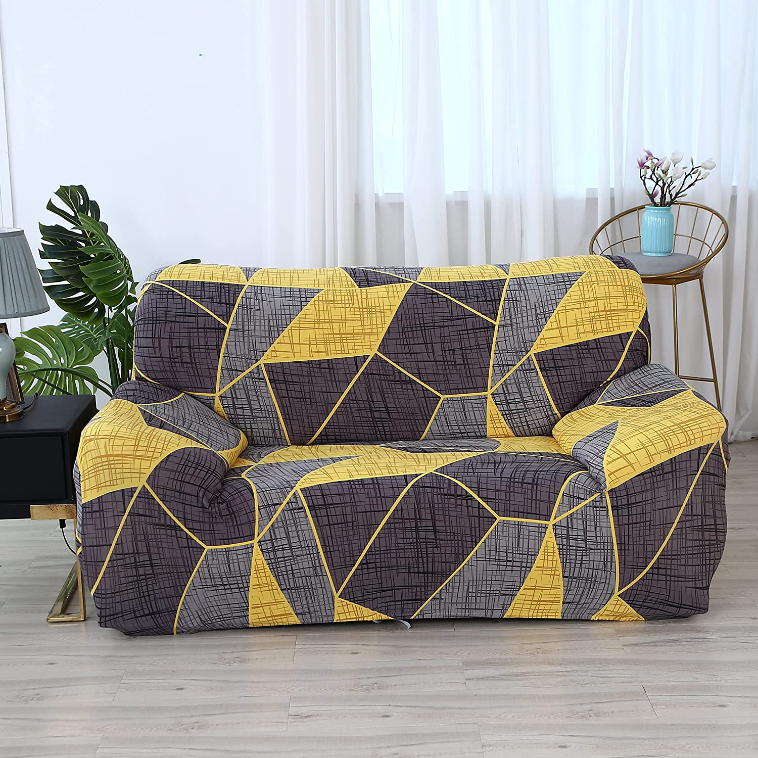 Universal Elastic Sofa Cover (Grey Yellow Prism)