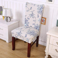 Printed Elastic Chair Cover - Beige/Blue Flower