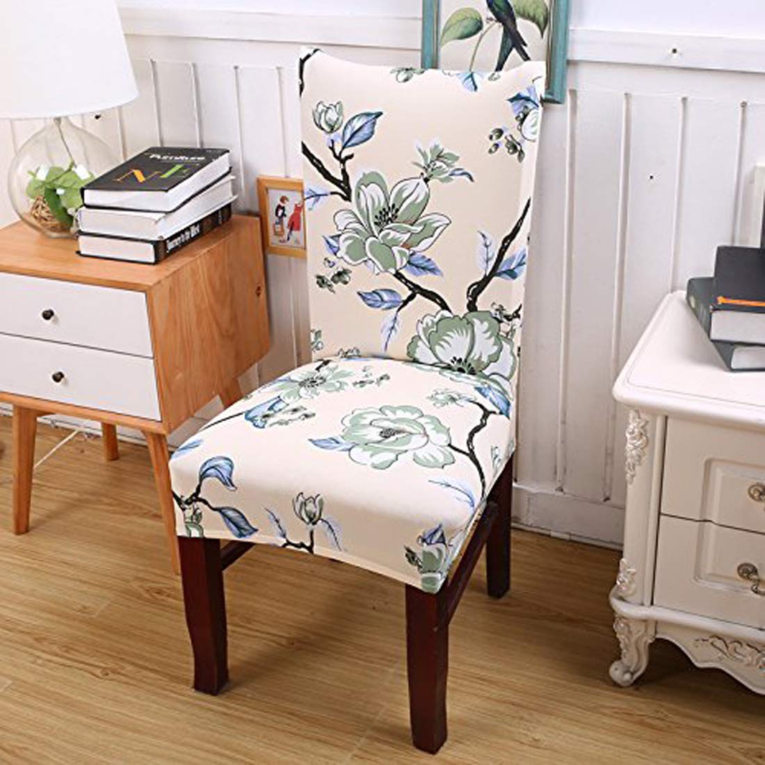 PRINTED ELASTIC CHAIR COVER - Beige Green Flower