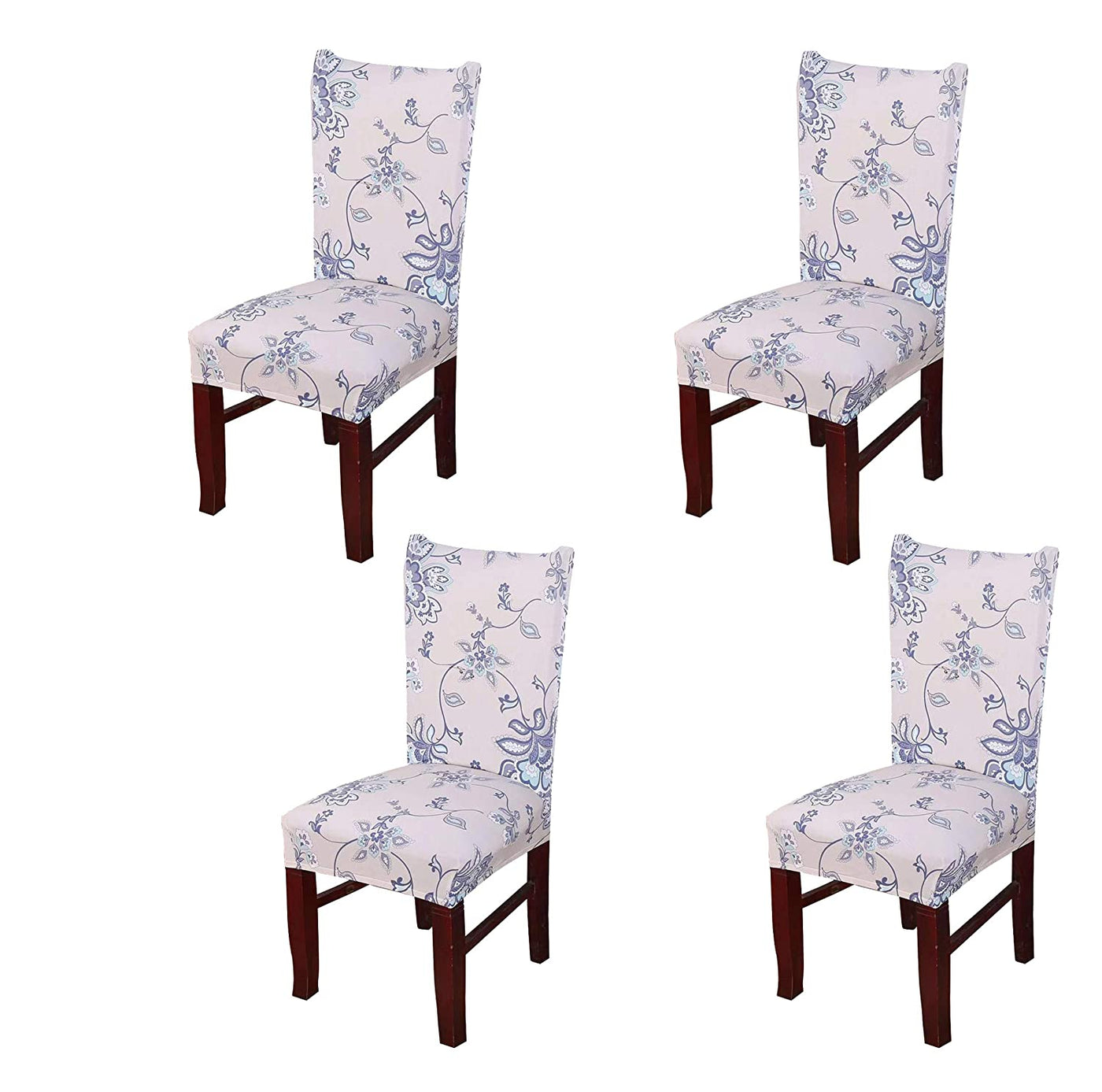 Printed Elastic Chair Cover - Beige/Blue Flower