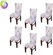 Printed Elastic Chair Cover - Beige/Blue Flower