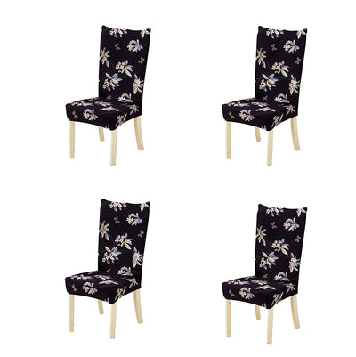 Printed Elastic Chair Cover - Black Flower